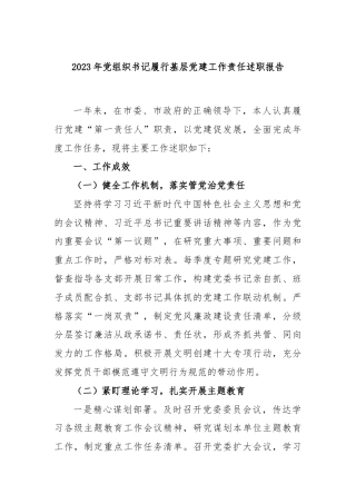 2023年党组织书记履行基层党建工作责任述职报告.docx