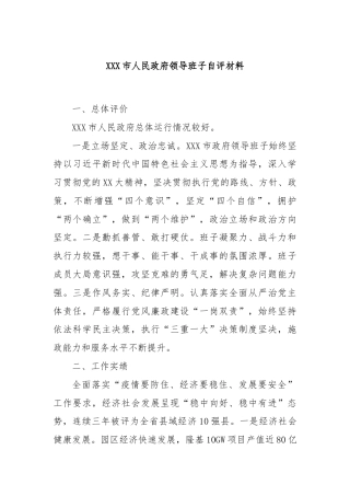 XX市人民政府领导班子自评材料.docx