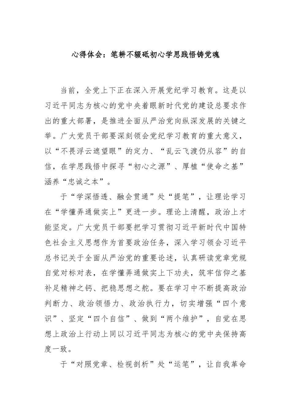 心得体会：笔耕不辍砥初心学思践悟铸党魂.docx_第1页
