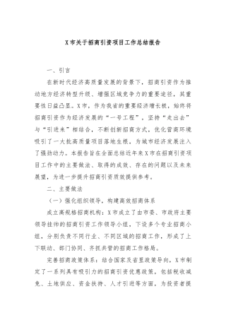 X市关于招商引资项目工作总结报告.docx