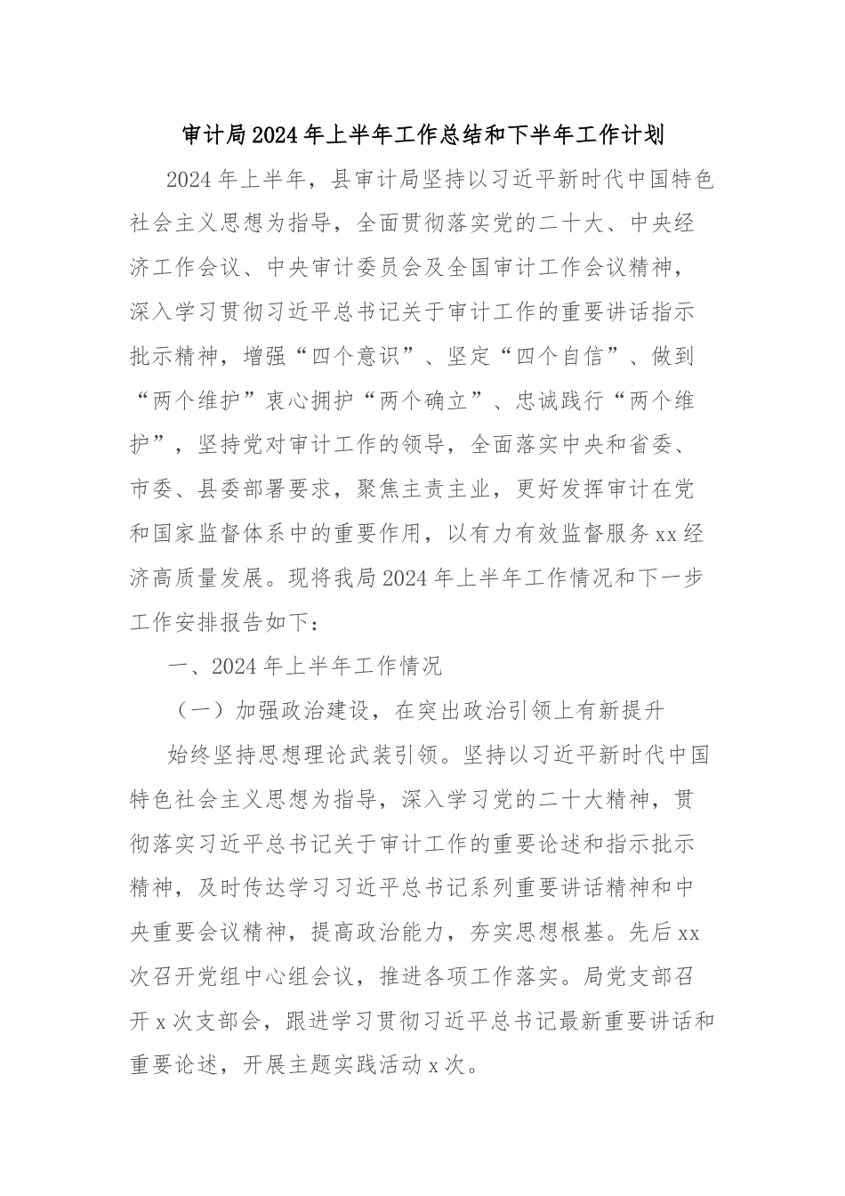 审计局2024年上半年工作总结和下半年工作计划.docx_第1页