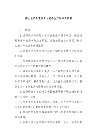 安全生产分管负责人安全生产目标责任书.docx