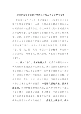 政府办公室干部关于党的二十届三中全会学习心得.docx